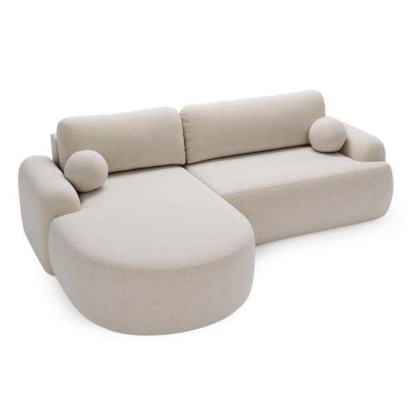 NOWOCZESNY NAROŻNIK AGAT L Z MIŁEJ TKANINY BARANEK FUNKCJA SPANIA - Z GÓRY